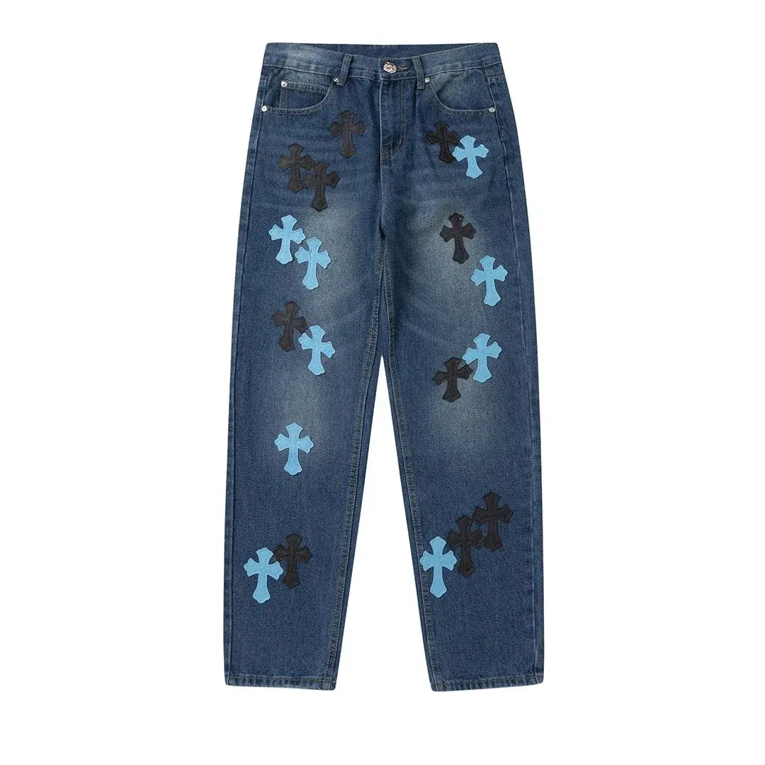 Chrome Hearts Blue Cross Patch Denim Jeans Blue