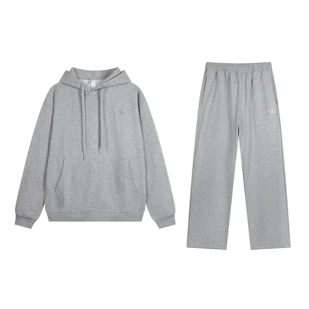 Alo Yoga Hooded Straight-Leg Set Heather Grey