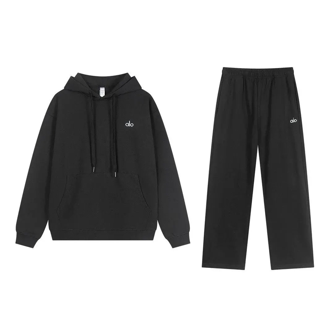Alo Yoga Hooded Straight-Leg Set Dark Grey
