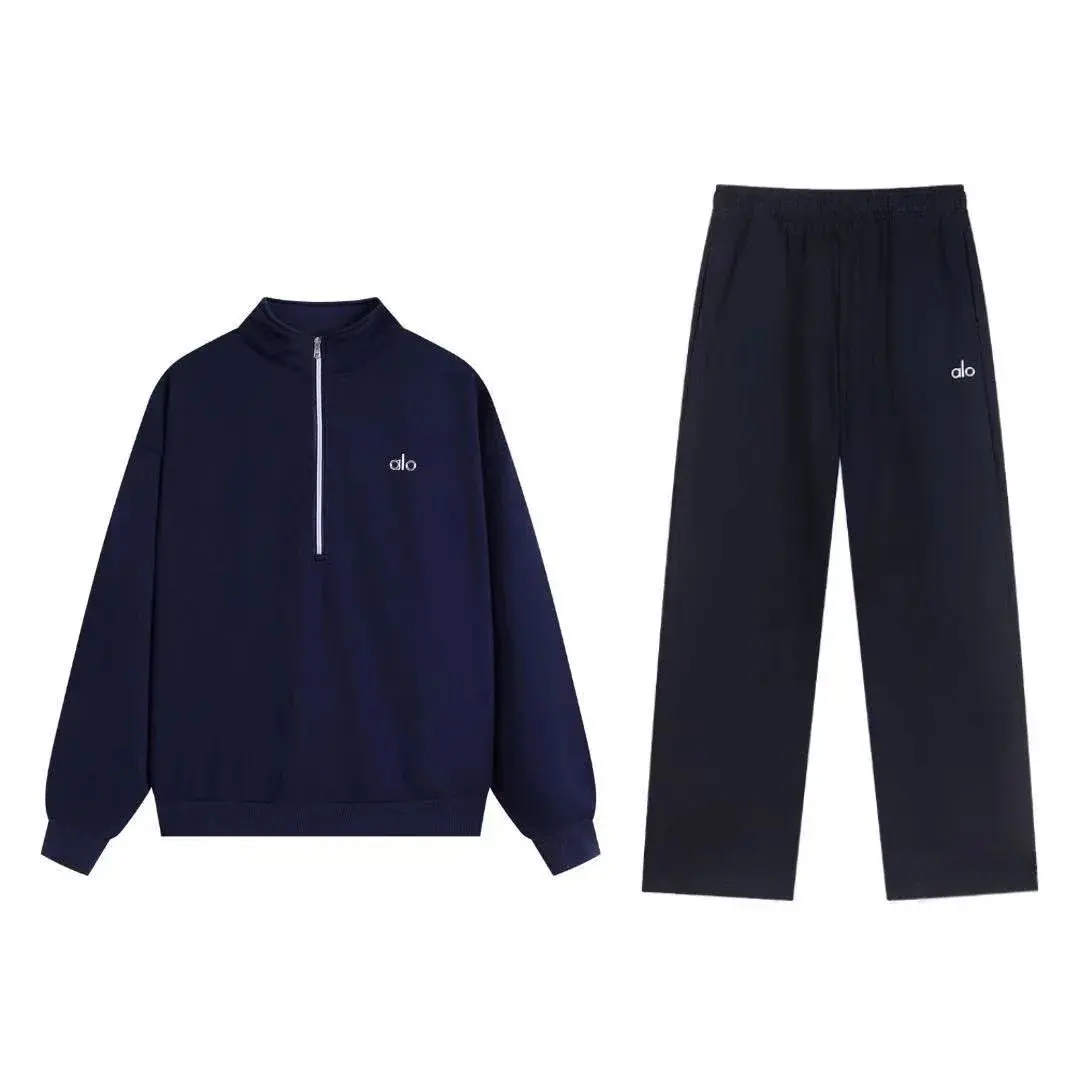 Alo Yoga Half-Zip Straight-Leg Set Navy Blue