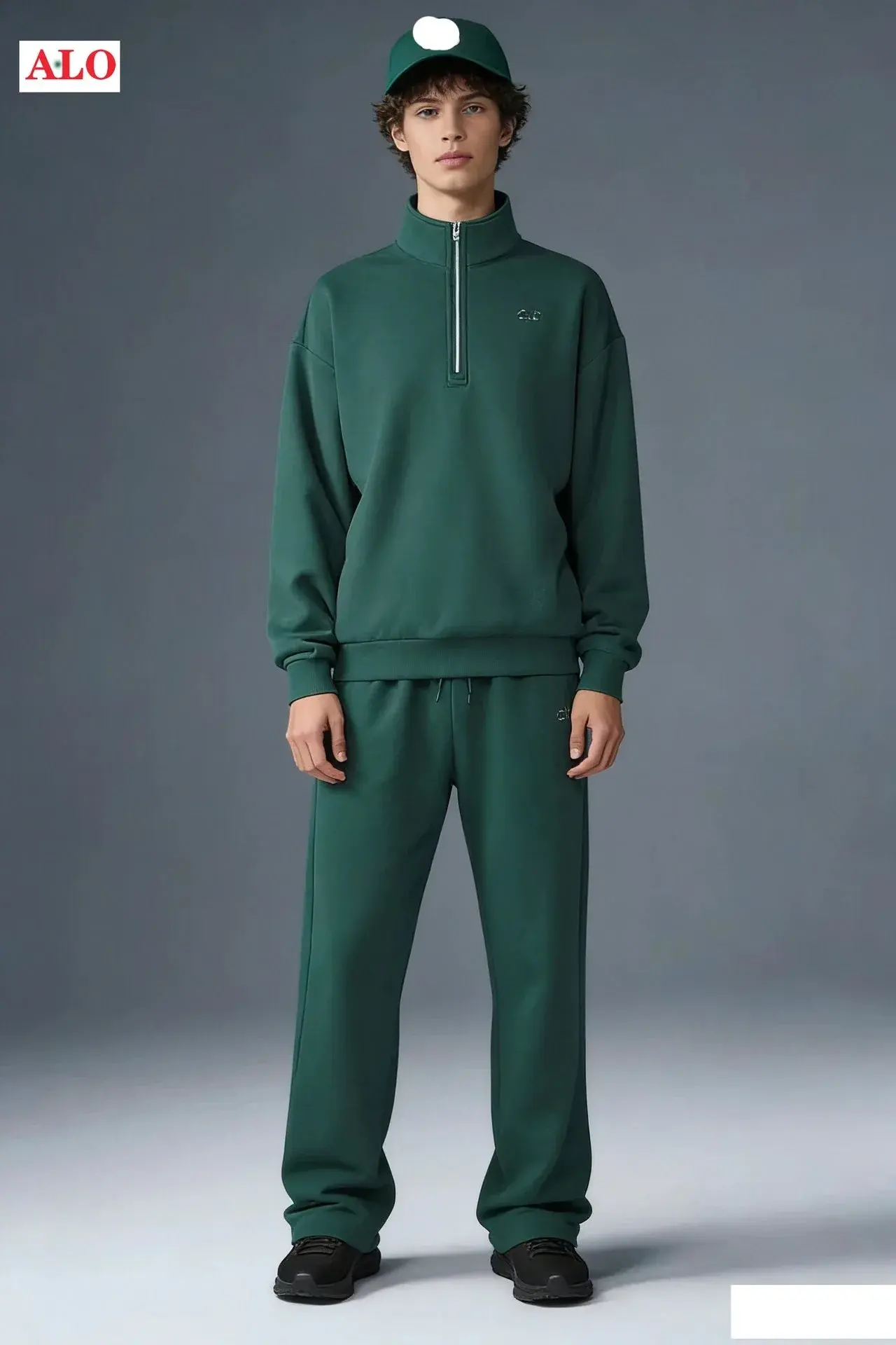 Alo Yoga Half-Zip Sweatpants Set Ocean Green