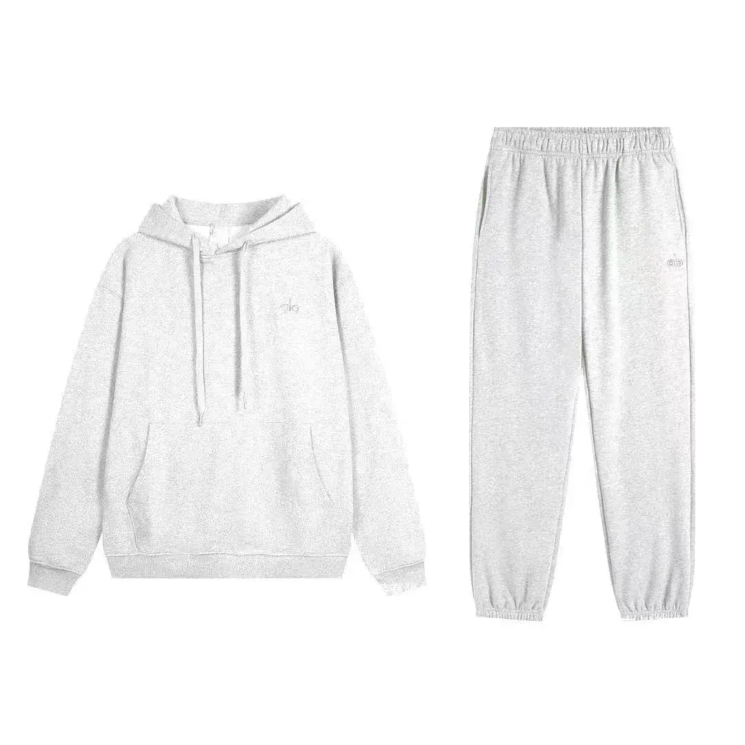 Alo Yoga Hoodie Jogger Set Light Grey