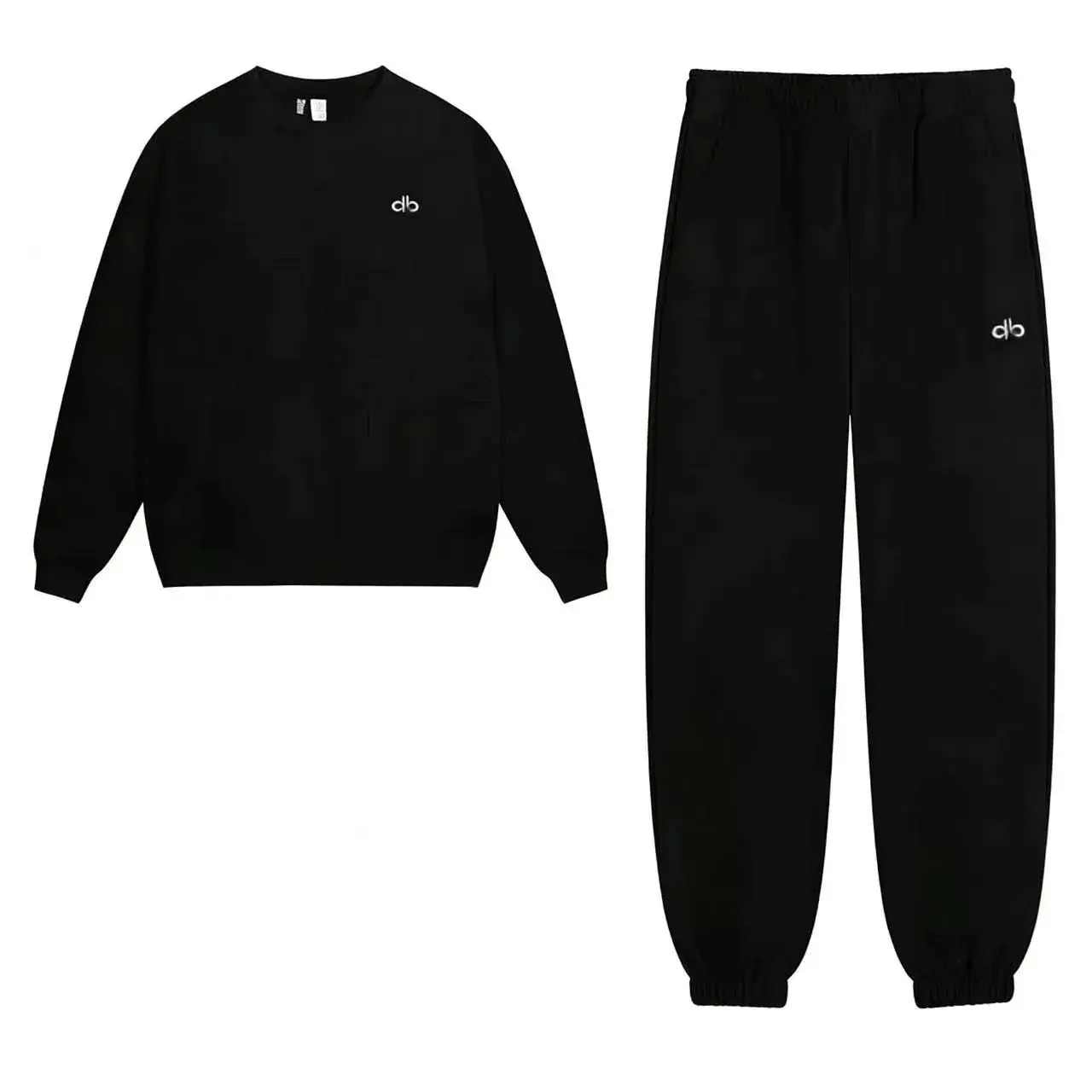 Alo Yoga Black Crew Neck Jogger Set