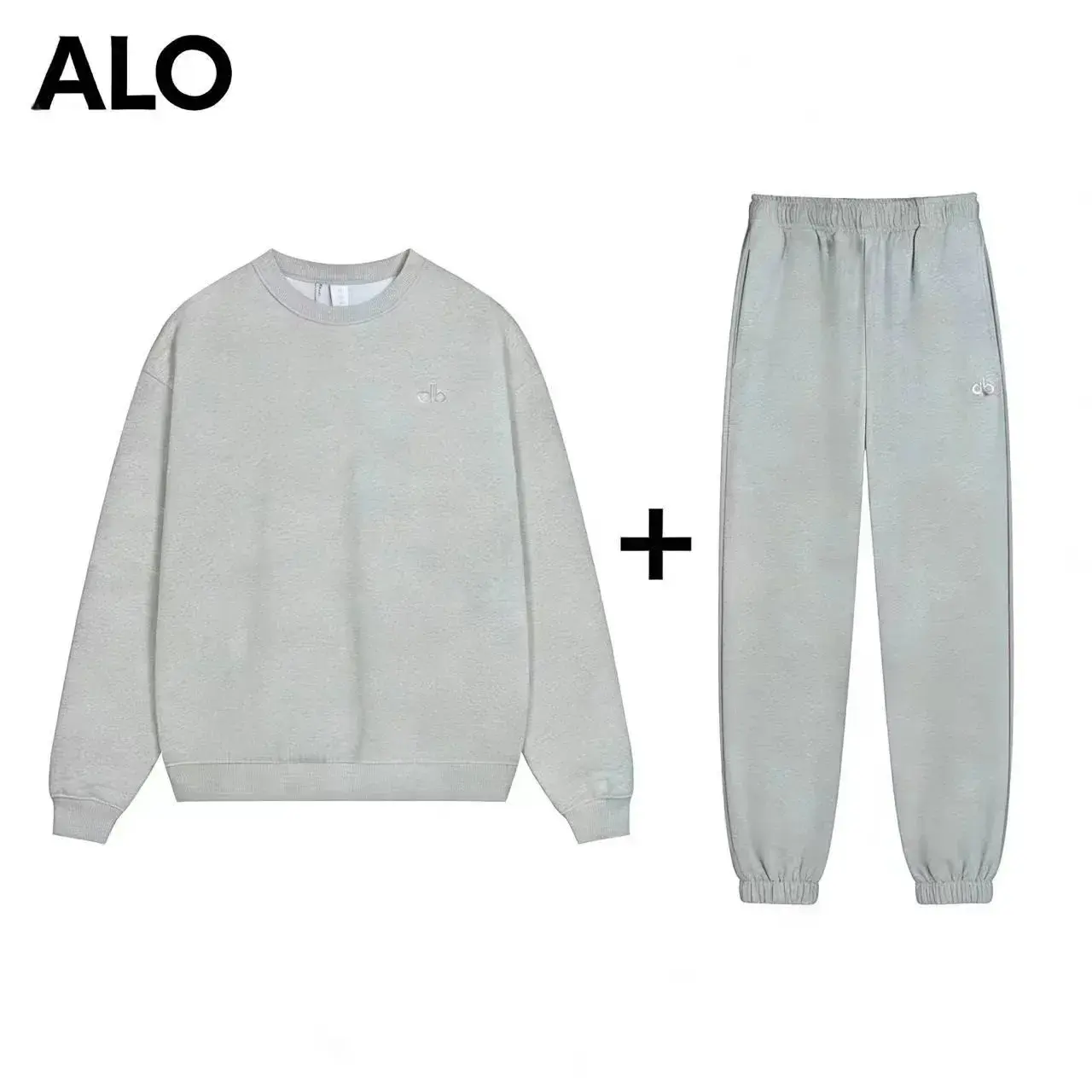 Alo Yoga Light Gray Crew Neck Jogger Set