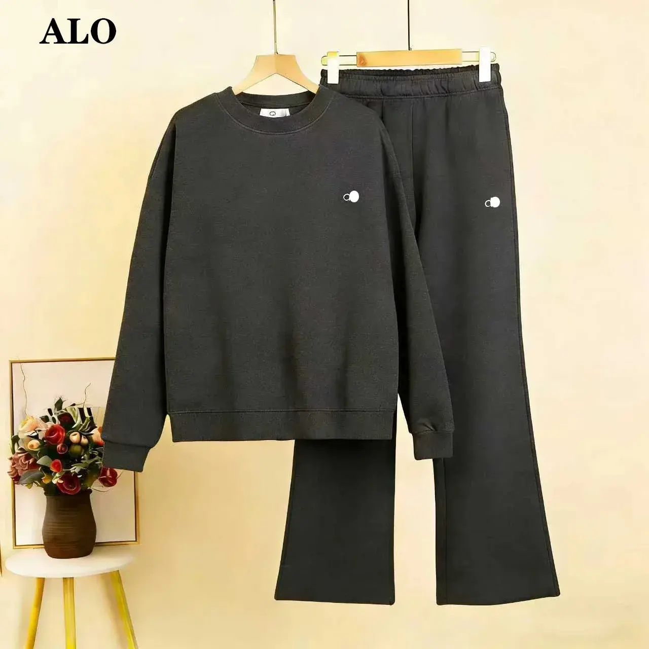 Alo Yoga Dark Gray Crew Neck Straight Cut Suit