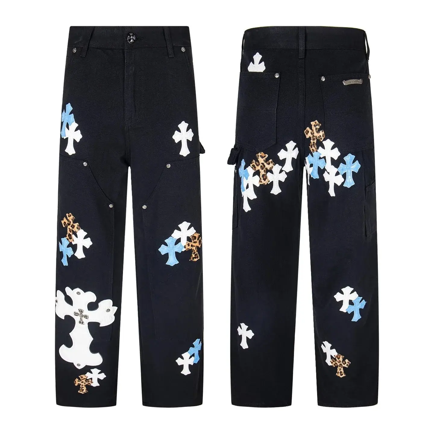 Chrome Hearts Multi-Color Cross Patch Black Jeans