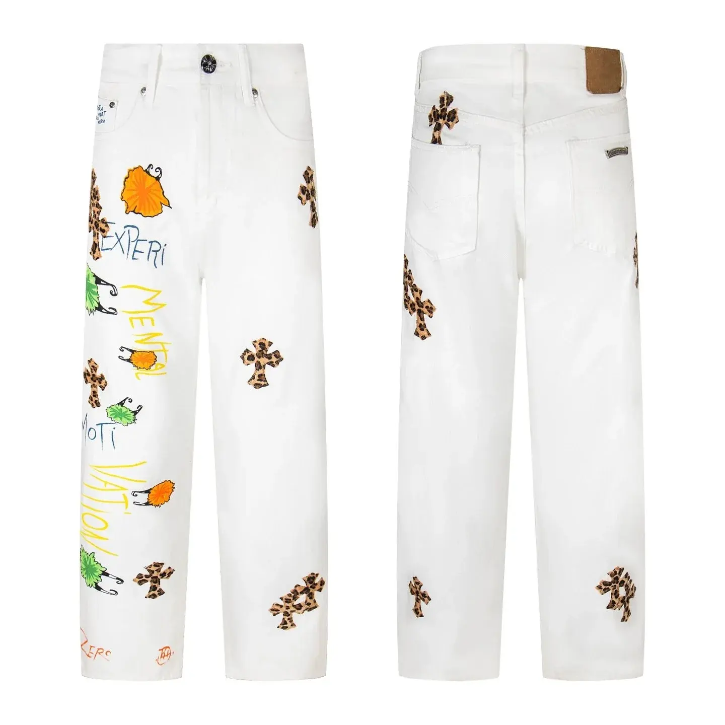 Chrome Hearts Graffiti Patch White Jeans
