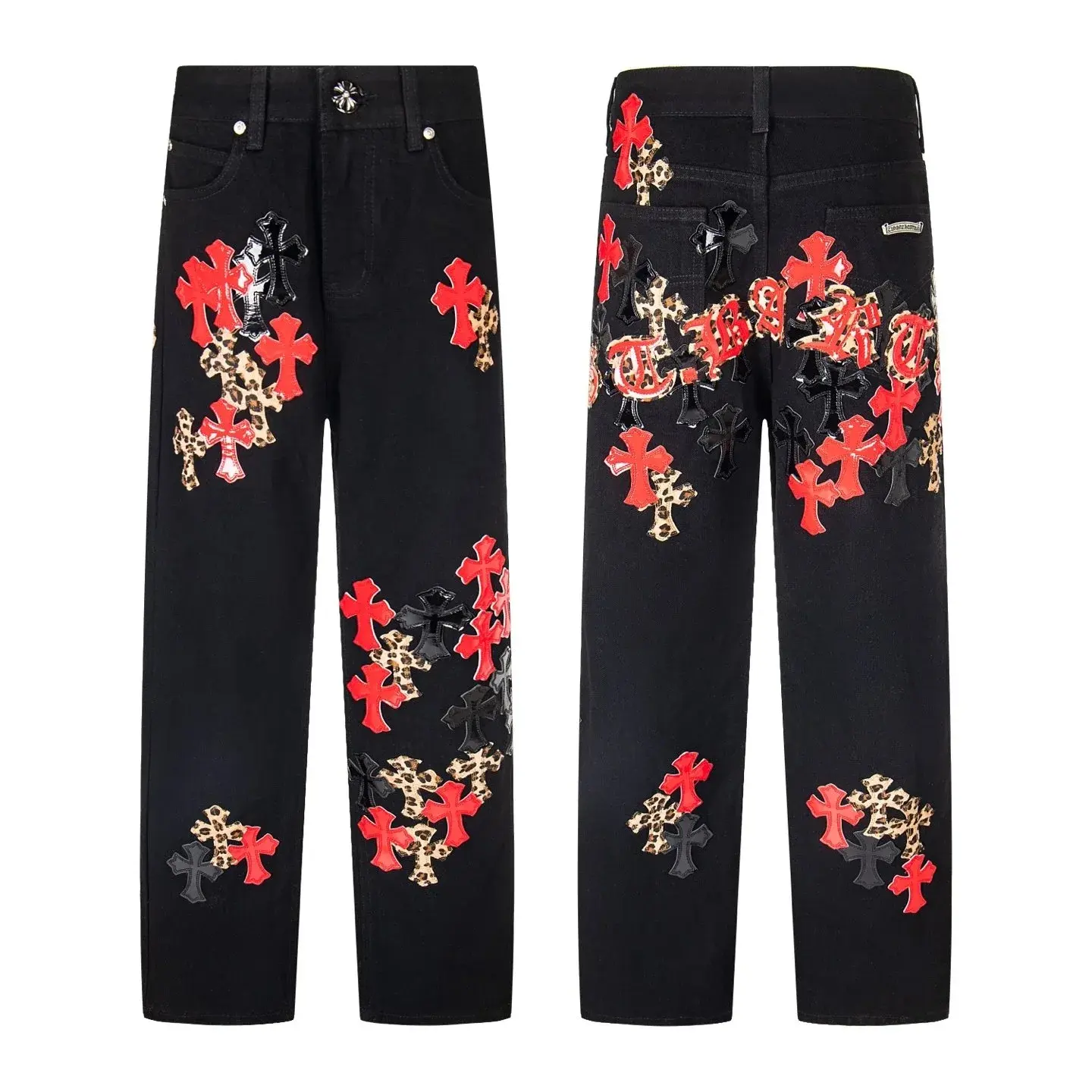 Chrome Hearts Red Cross Patch Black Jeans