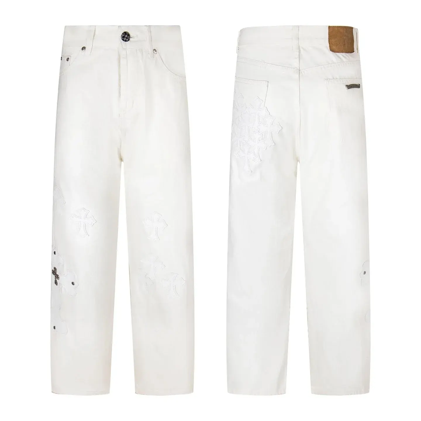 Chrome Hearts Embossed Cross White Jeans