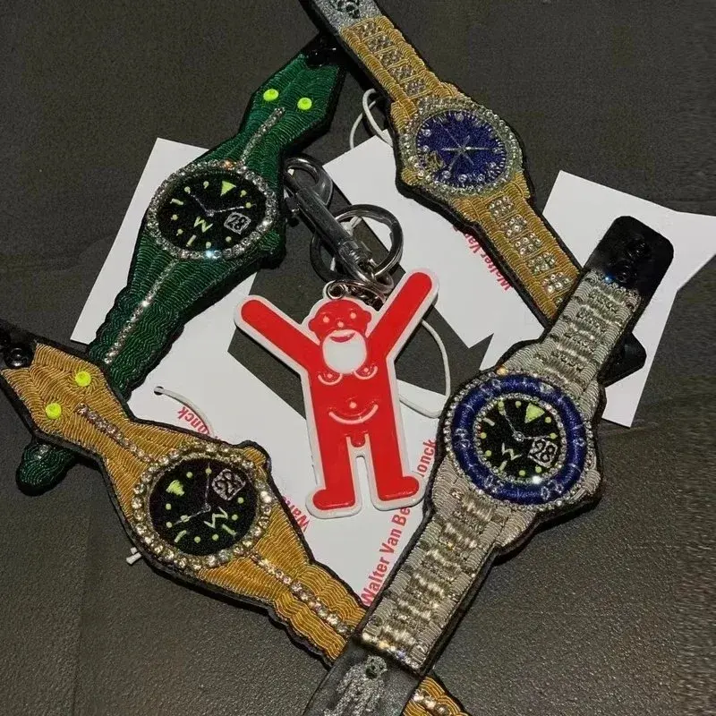 Walter Van Beirendonck Embroidered Watch Keychain Black