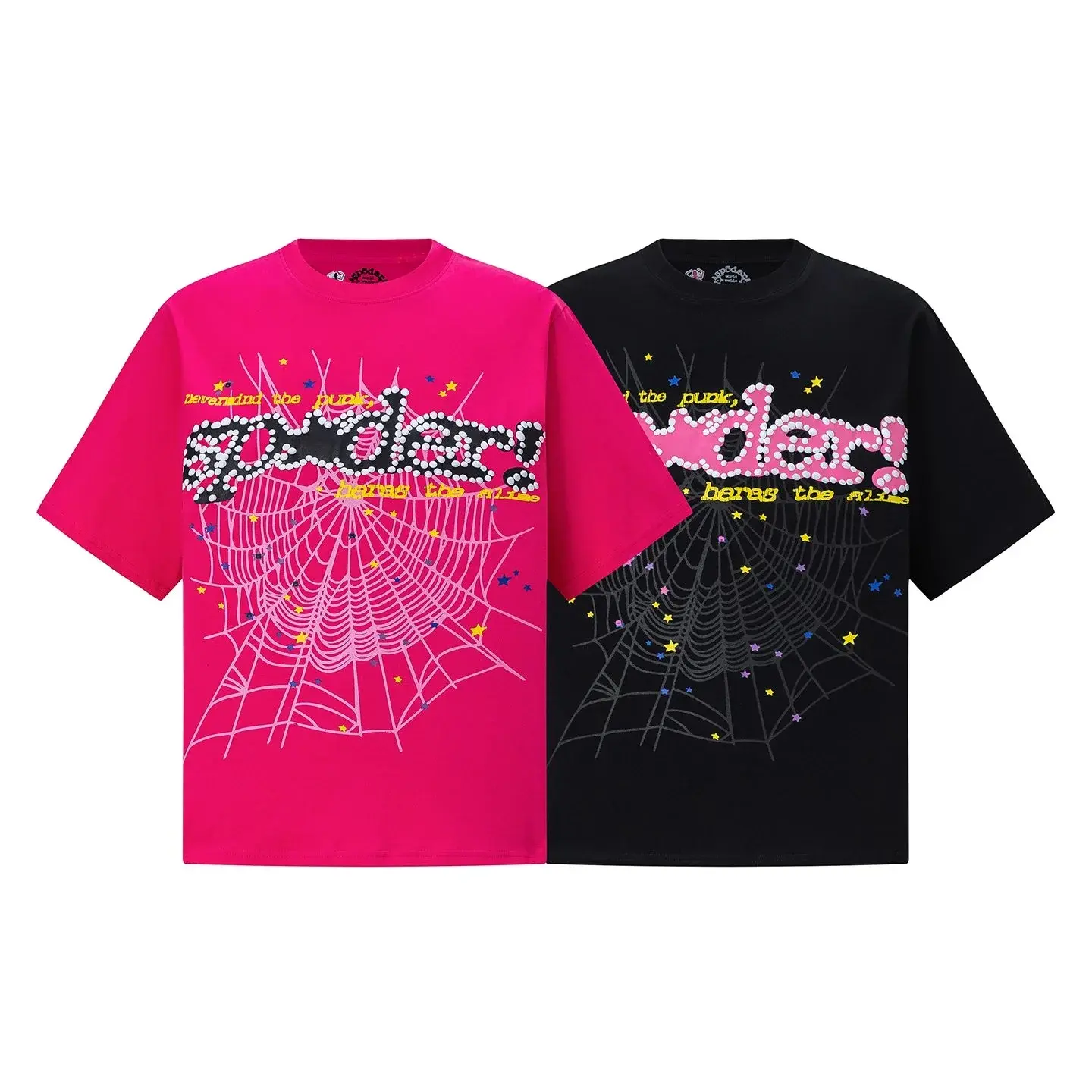 Sp5der Web Rhinestone T-Shirt Pink and Black