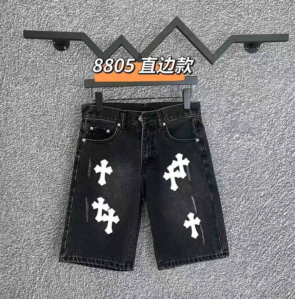 Chrome Hearts Cross Patch Denim Shorts Black White