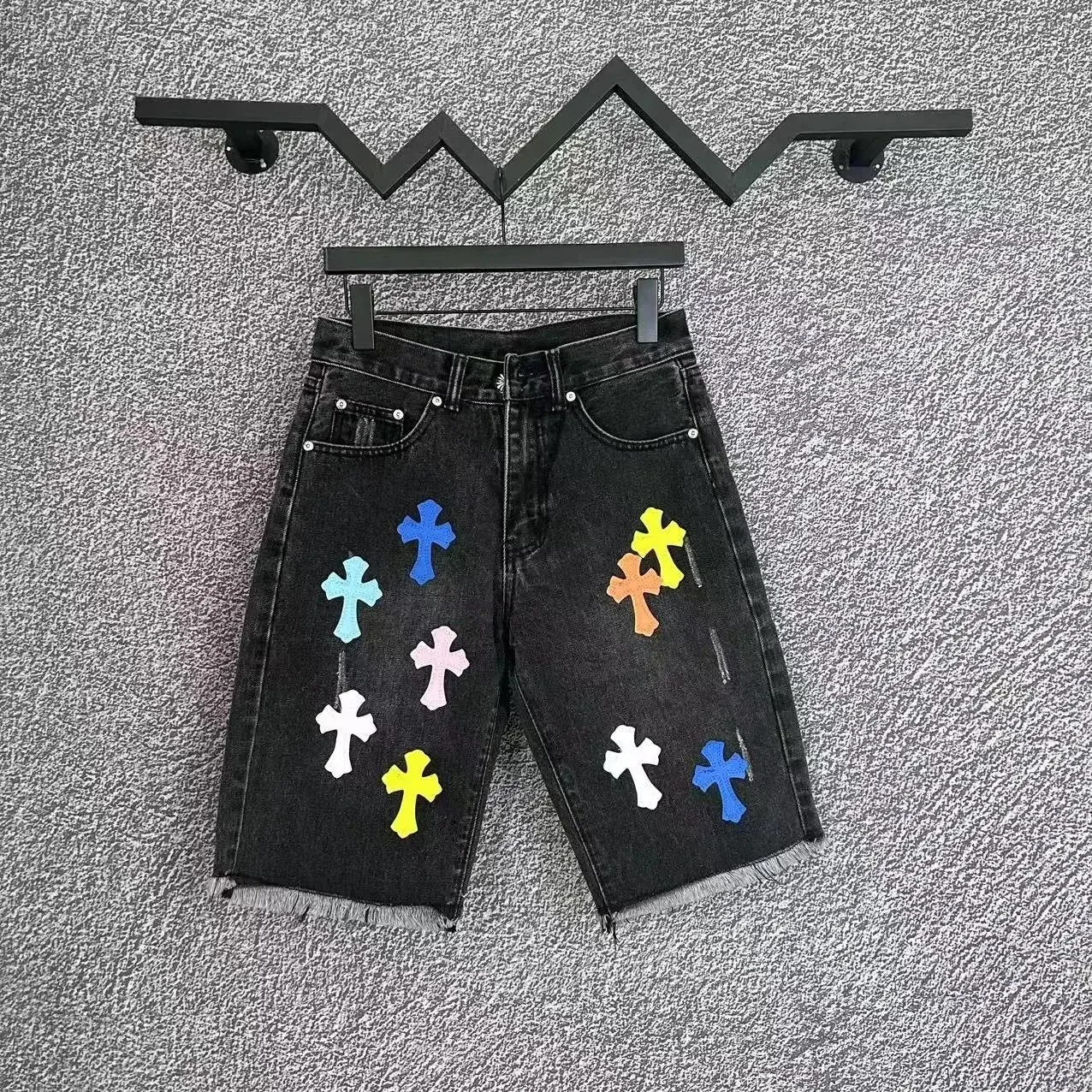 Chrome Hearts Cross Patch Denim Shorts Black Multi