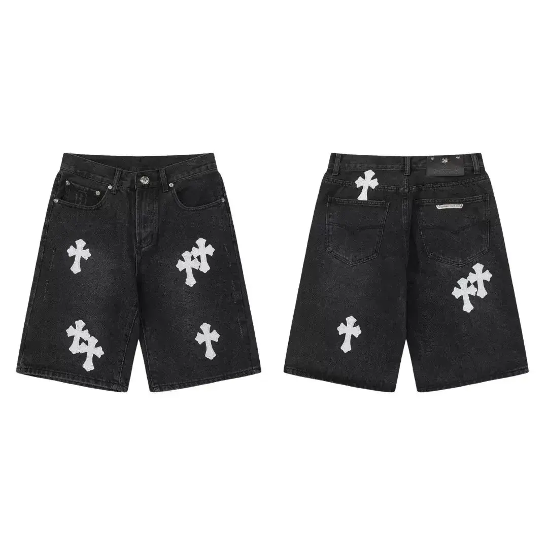 Chrome Hearts Cross Patch Denim Shorts Black White