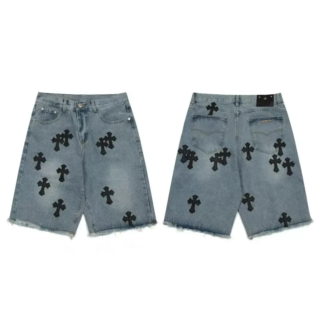 Chrome Hearts Cross Patch Denim Shorts Light Blue
