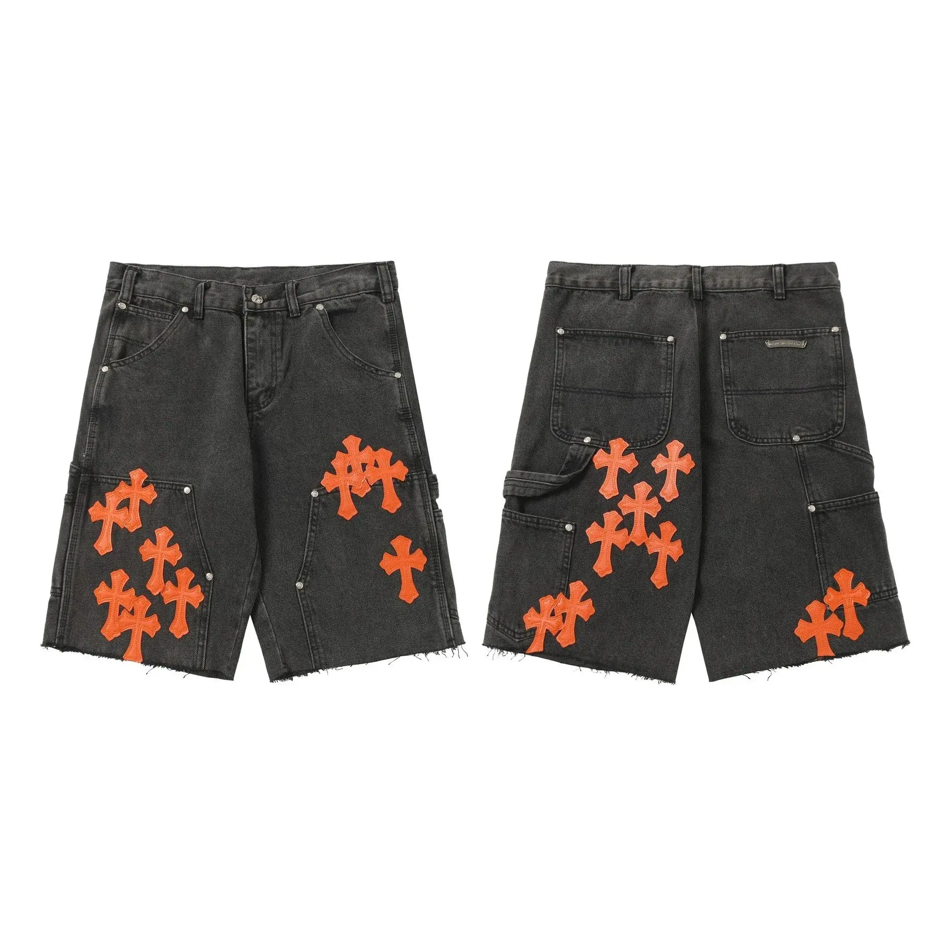 Chrome Hearts Cross Patch Denim Shorts Dark Grey