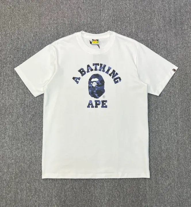 A Bathing Ape Blue Camo College T-Shirt White