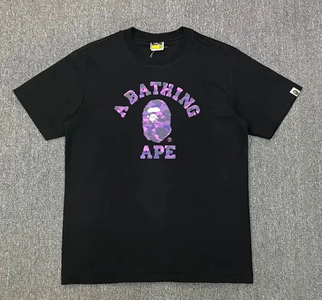 A Bathing Ape Purple Camo College T-Shirt Black