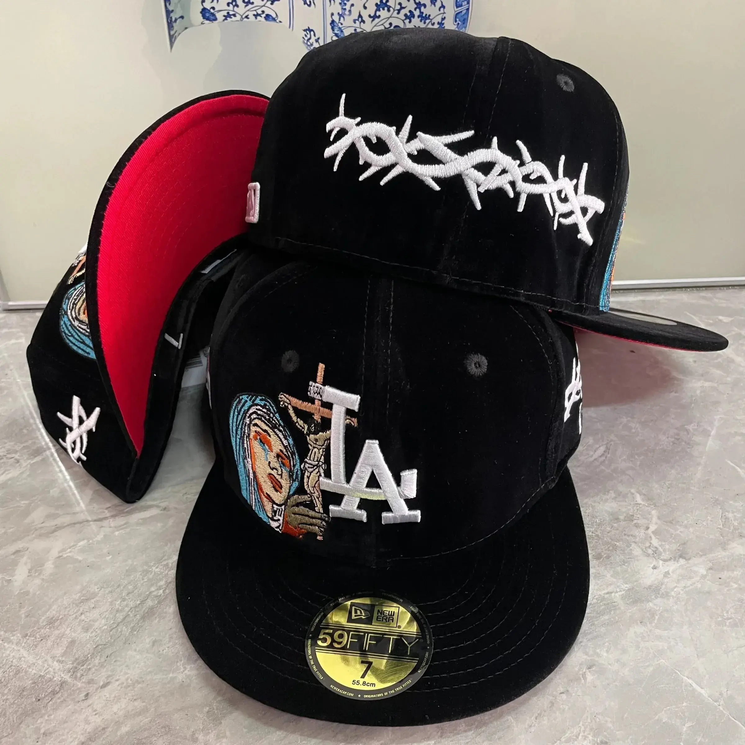 New Era MLB Religious Motif Hat Black Red