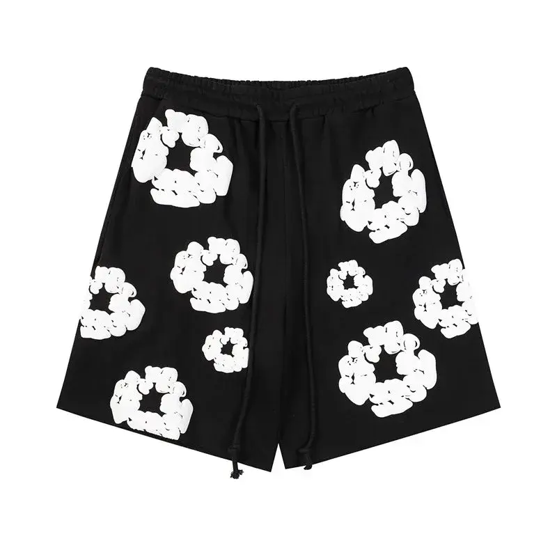 pomD Floral Print Casual Shorts Black White