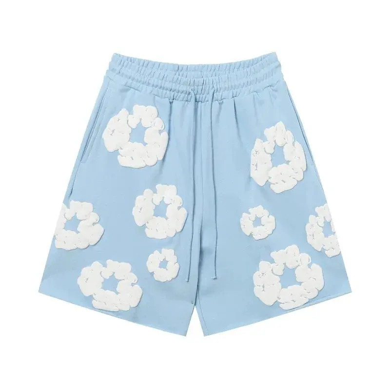 pomD Cotton Flower Applique Light Blue Shorts