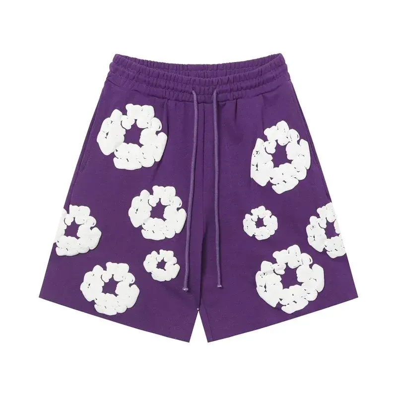 pomD Cotton Flower Applique Purple Shorts