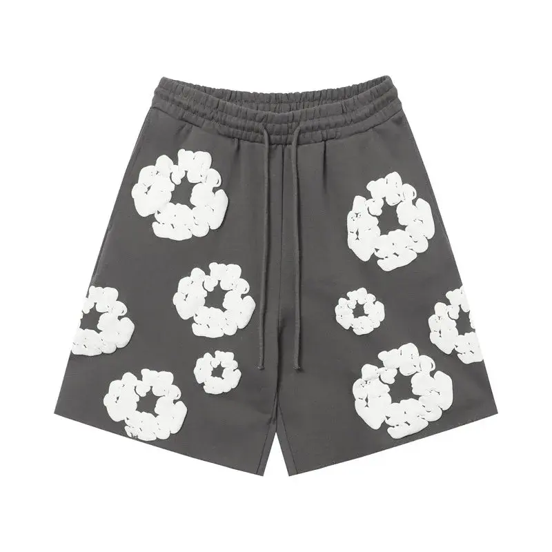 pomD Cotton Flower Applique Dark Grey Shorts