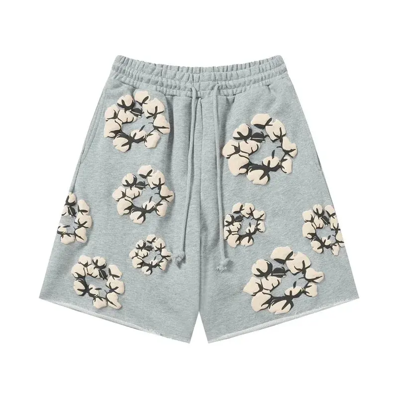 pomD Cotton Flower Applique Grey Shorts