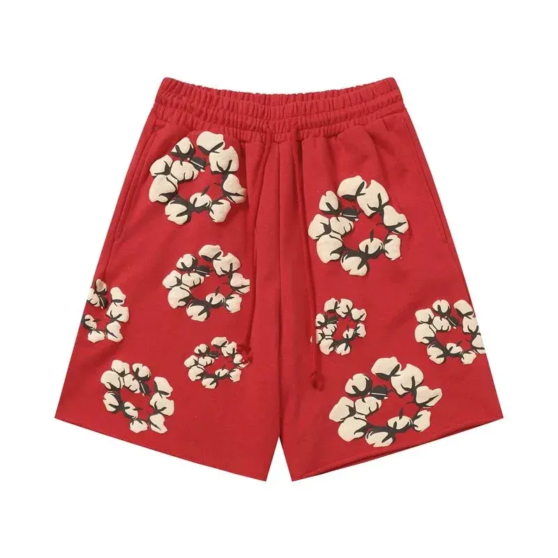 Unbranded Cotton Flower Print Sweatshorts Red