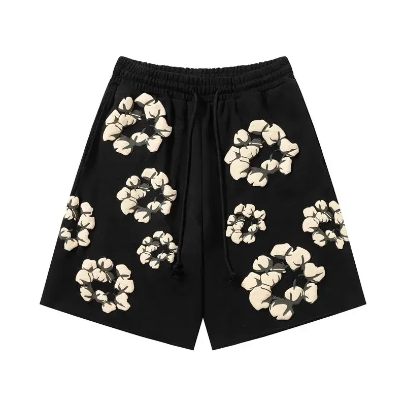 Unbranded Cotton Flower Print Sweatshorts Black