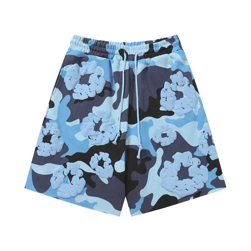 Camo Flower Print Shorts Blue