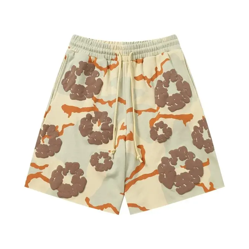 Camo Flower Print Shorts Beige