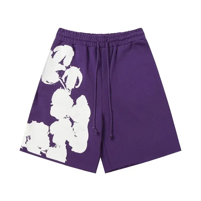 Floral Side Print Sweatshorts Purple