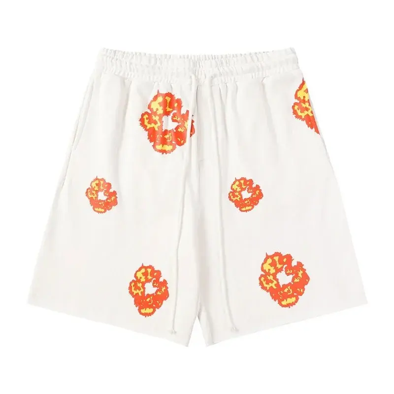 Flame Flower Print Shorts White
