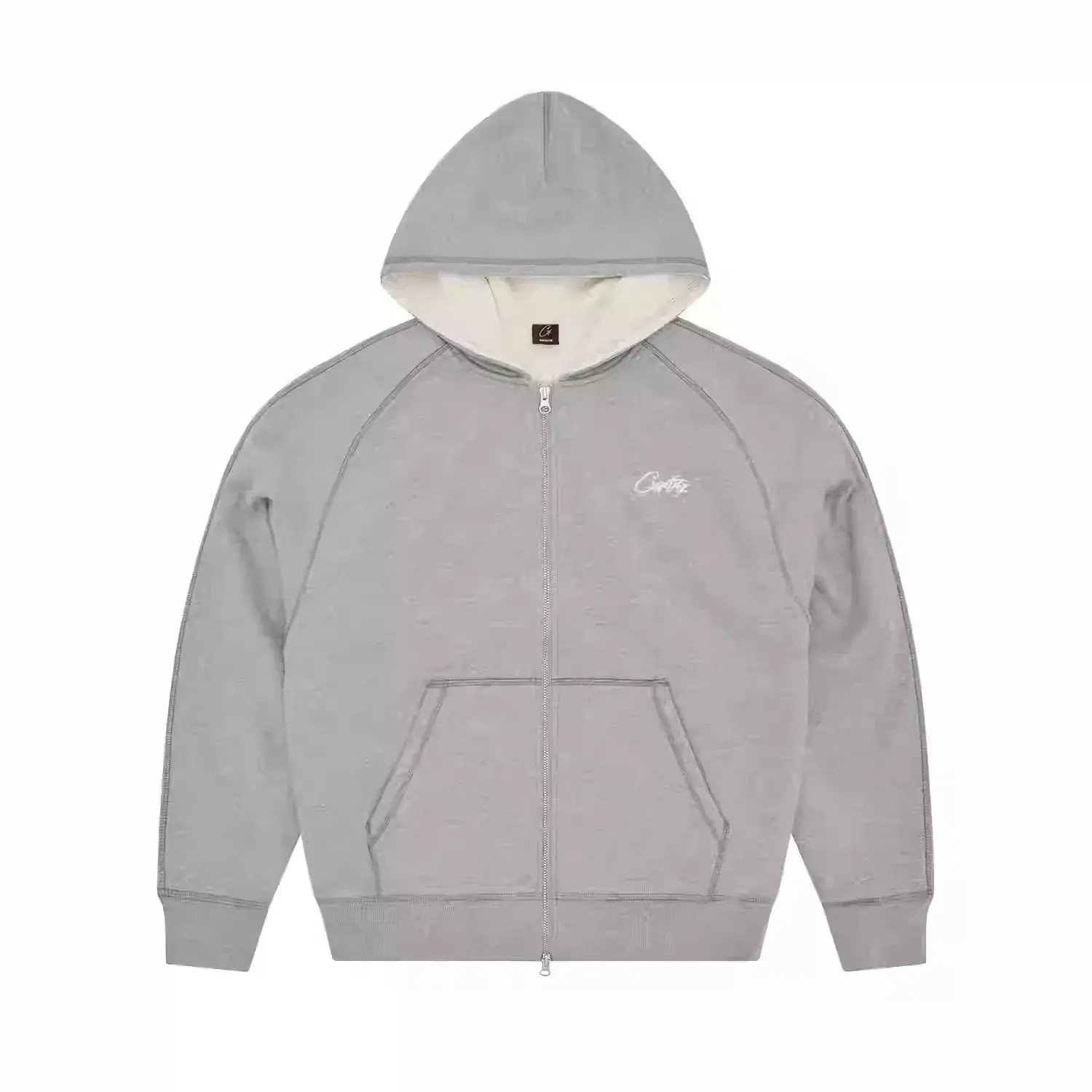Corteiz Script Waffle Lined Zip Hoodie Grey