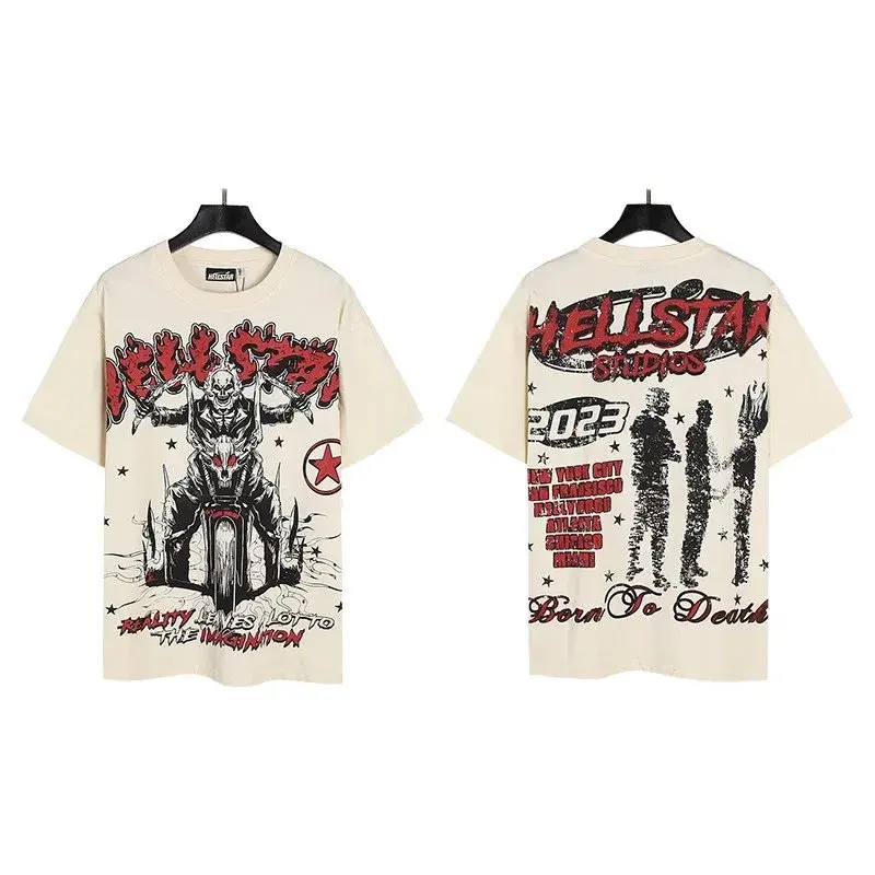 Hellstar Born To Death Motorcycle T-Shirt Cream