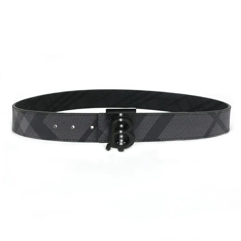 Burberry TB Plaque Charcoal Check Belt Charcoal / Matte Black