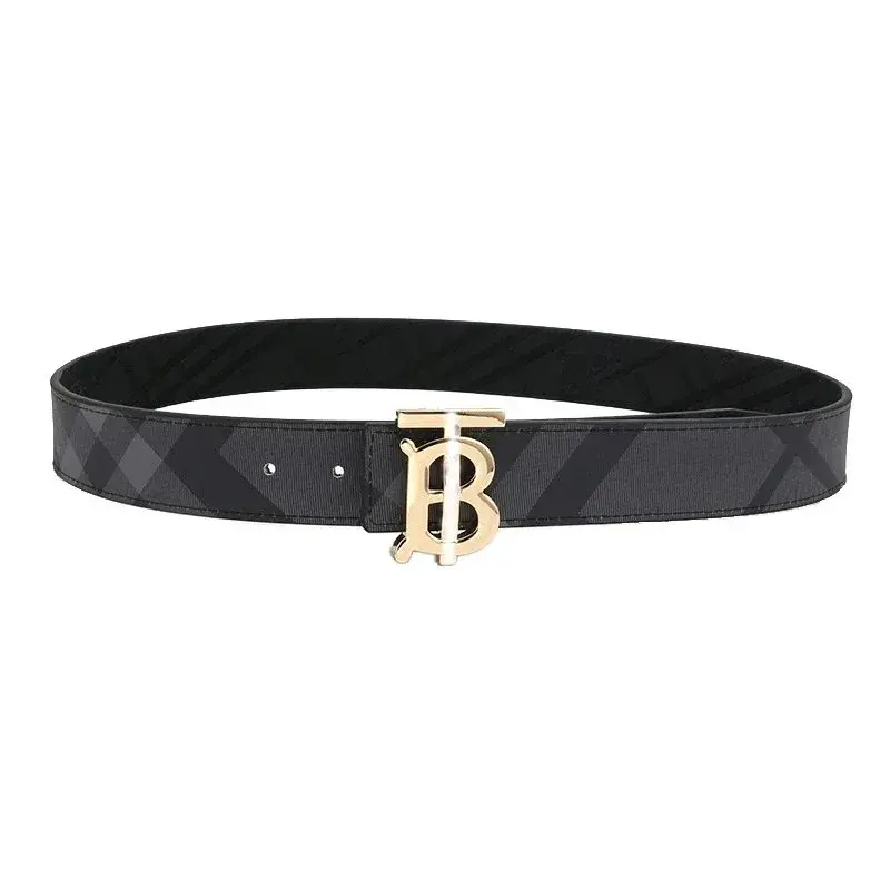 Burberry TB Plaque Charcoal Check Belt Charcoal / Gold