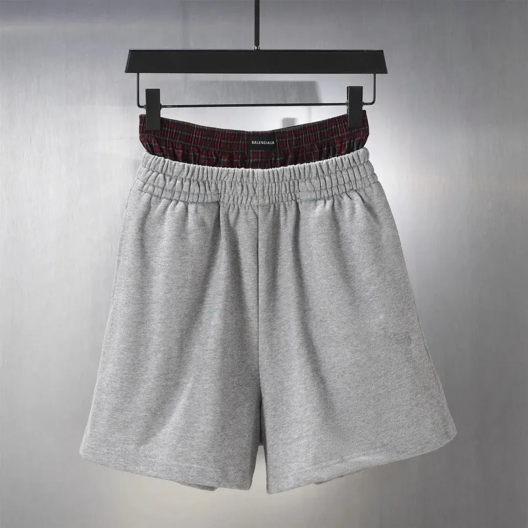 Balenciaga Plaid Boxer Sweatshorts Heather Grey