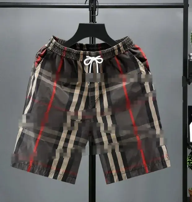 Burberry Check Plaid Beach Shorts Dark Grey