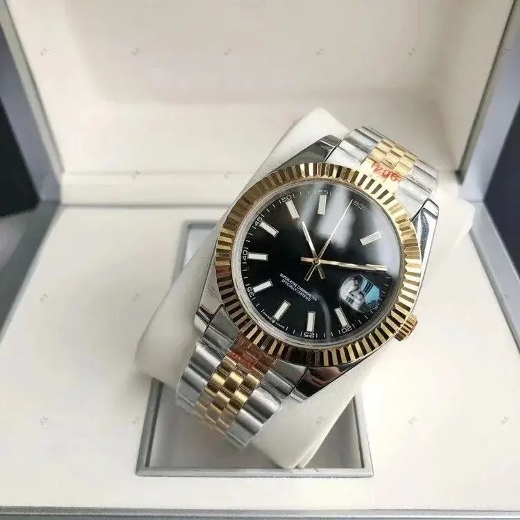 Rolex Datejust Two Tone Black Dial Fluted Bezel