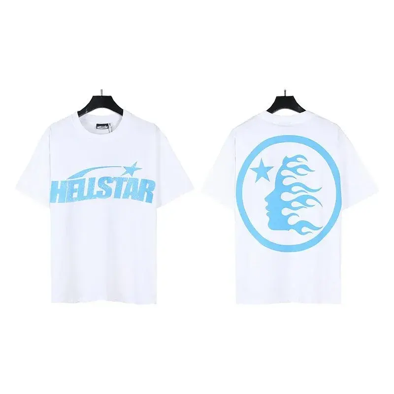 Hellstar Flame Head Logo T-Shirt White Light Blue