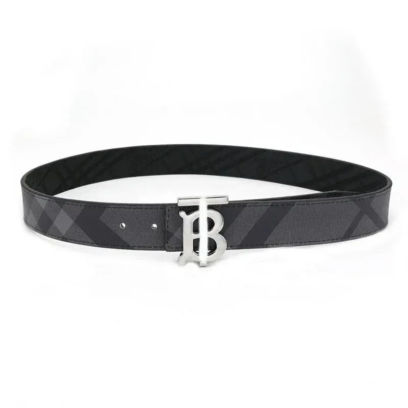 Burberry TB Buckle London Check Belt Charcoal Silver