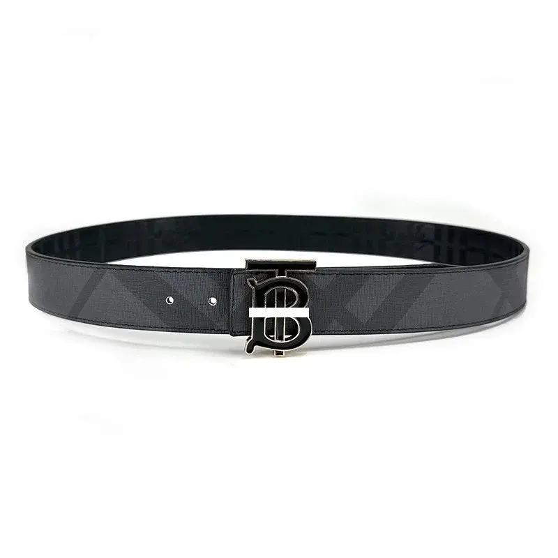Burberry TB Enamel Buckle London Check Belt Charcoal White