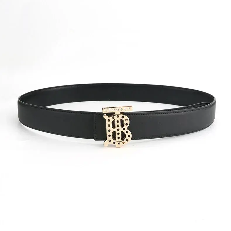 Burberry Perforated TB Buckle Leather Belt Black Gold