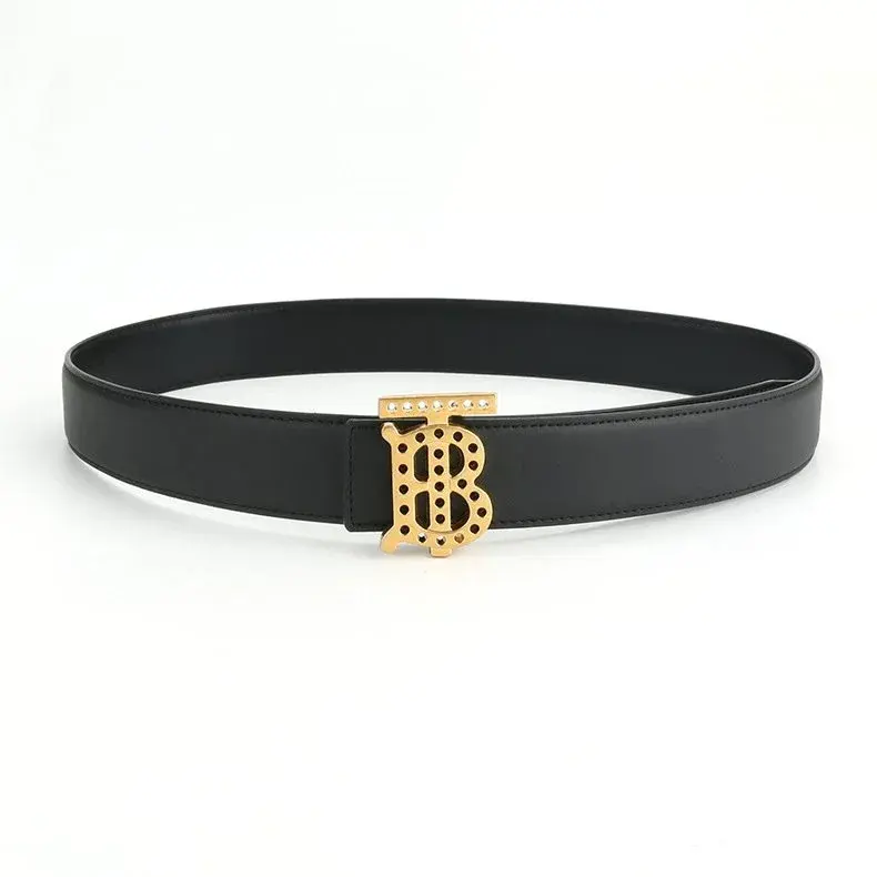Burberry Perforated TB Buckle Leather Belt Black Bronze