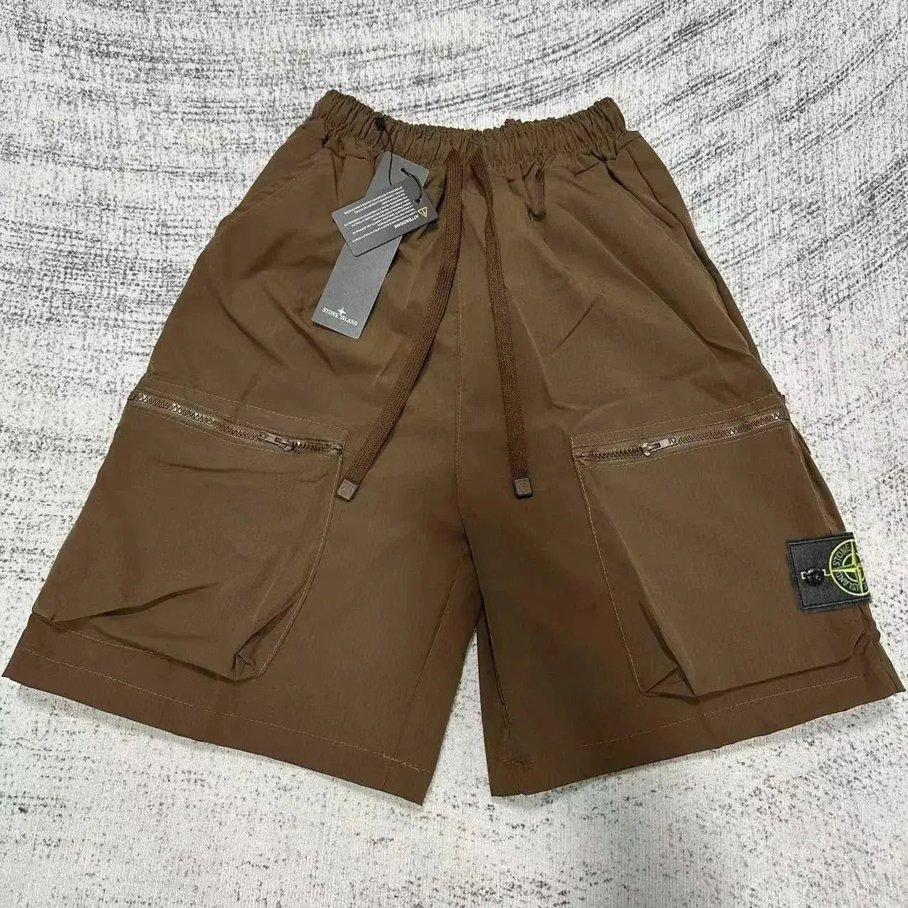 Stone Island Compass Badge Zip Cargo Shorts Brown