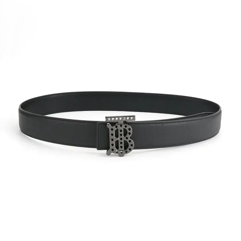 Burberry Perforated Monogram Motif Leather Belt Black Gunmetal