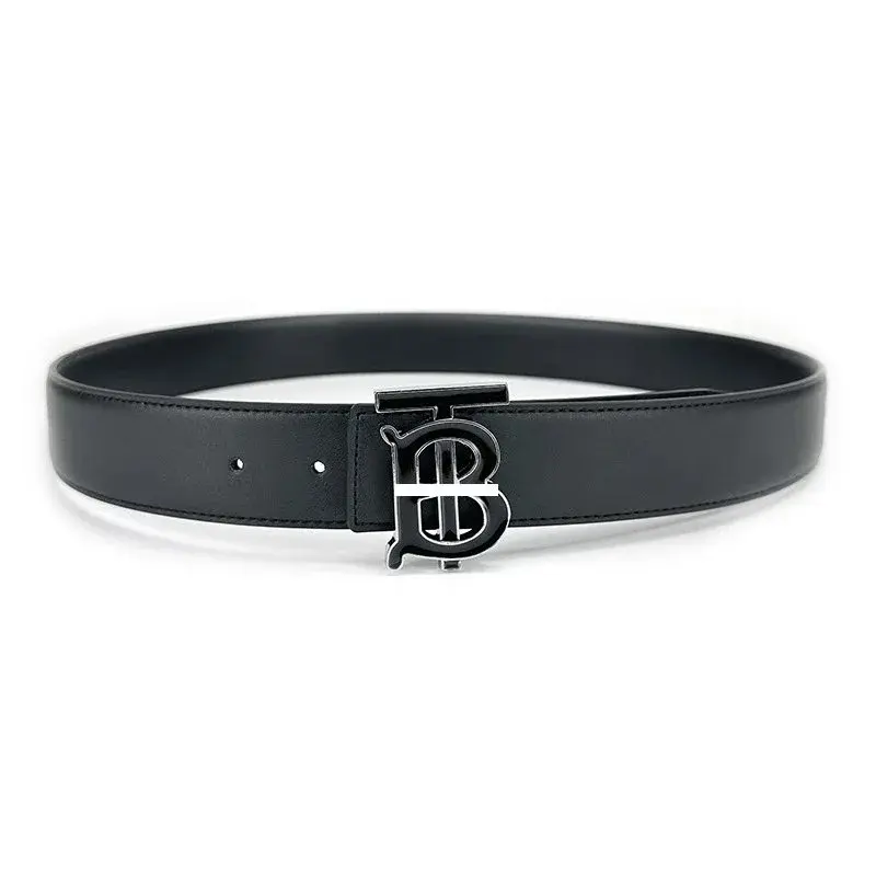 Burberry Monogram Motif Leather Belt Black Silver