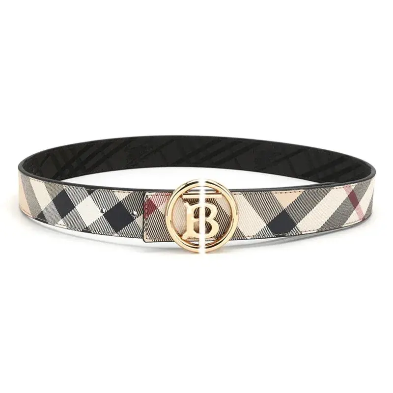 Burberry Round Monogram Motif Vintage Check Belt Archive Beige Gold